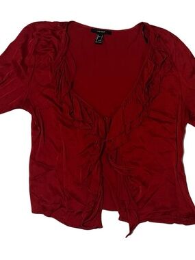 Forever 21 Deep Red Ruffle-Trim Women's Blouse